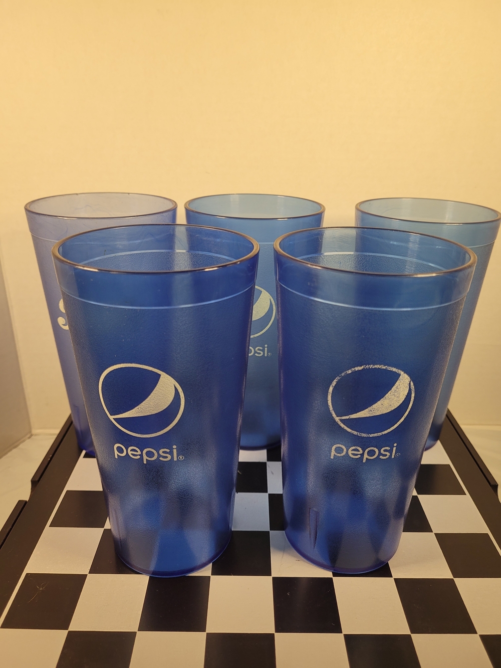5 Pepsi Cola Restaurant Blue Plastic Tumblers Cups 20 Oz (X)